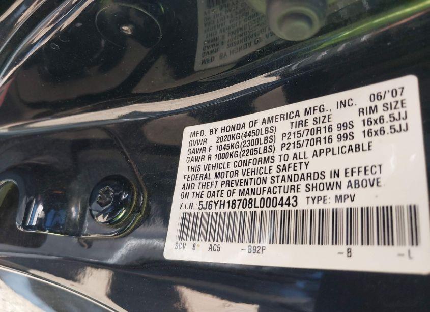 Photo 9 of 2008 Honda Element EX (VIN 5J6YH18708L000443)