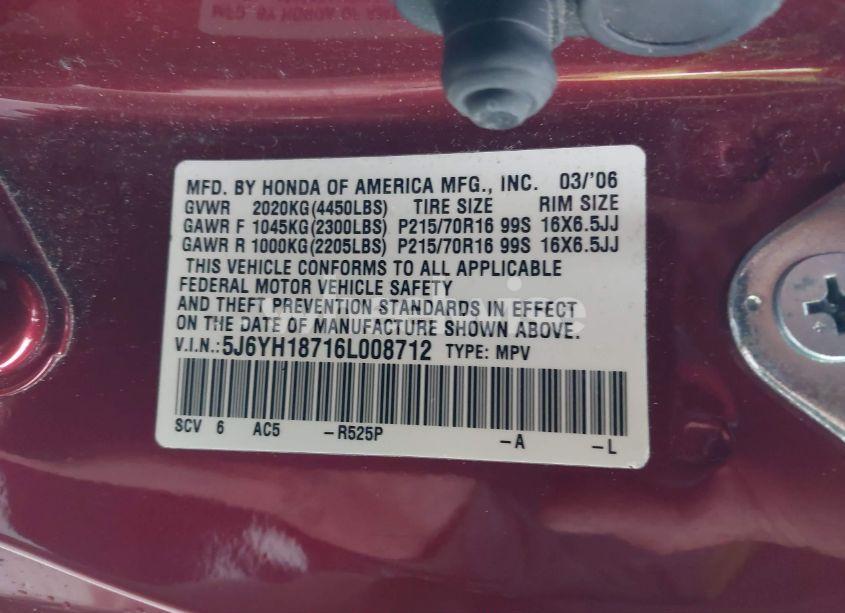 Photo 9 of 2006 Honda Element EX-P (VIN 5J6YH18716L008712)