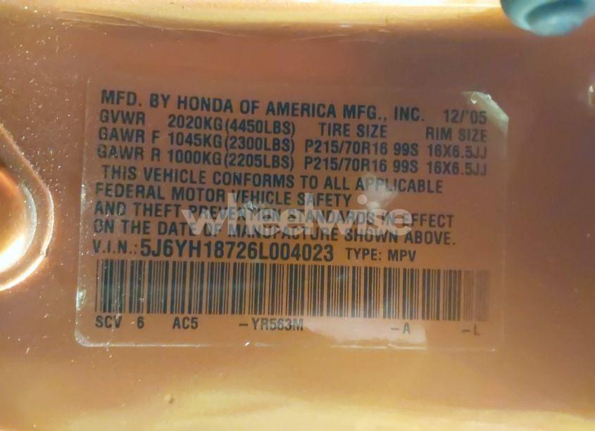 Photo 9 of 2006 Honda Element EX-P (VIN 5J6YH18726L004023)