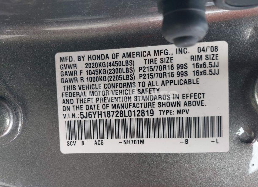 Photo 9 of 2008 Honda Element EX (VIN 5J6YH18728L012819)