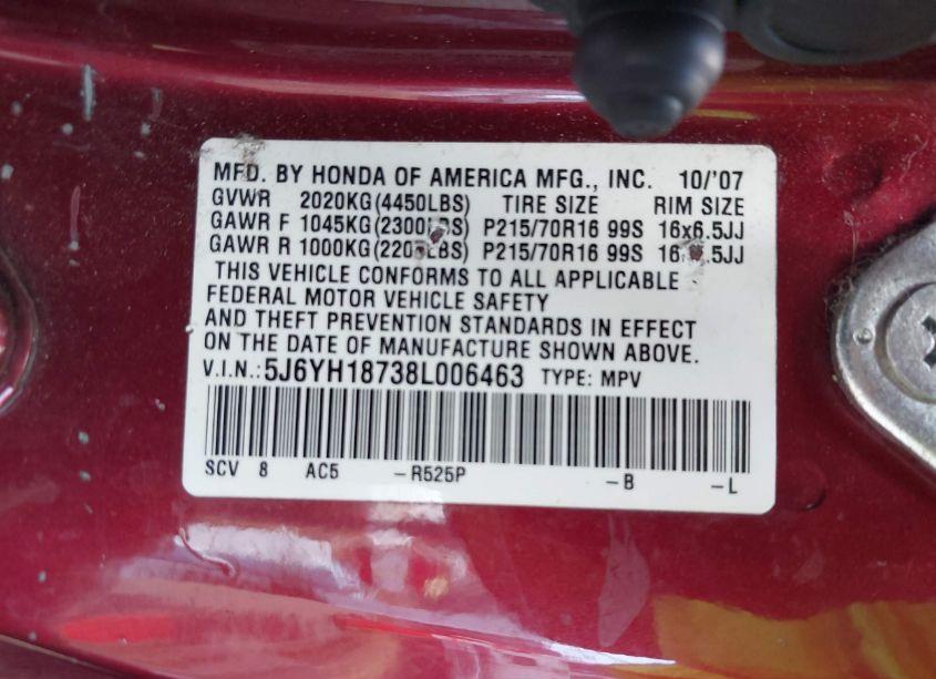 Photo 9 of 2008 Honda Element EX (VIN 5J6YH18738L006463)