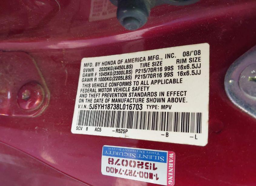 Photo 9 of 2008 Honda Element EX (VIN 5J6YH18738L016703)