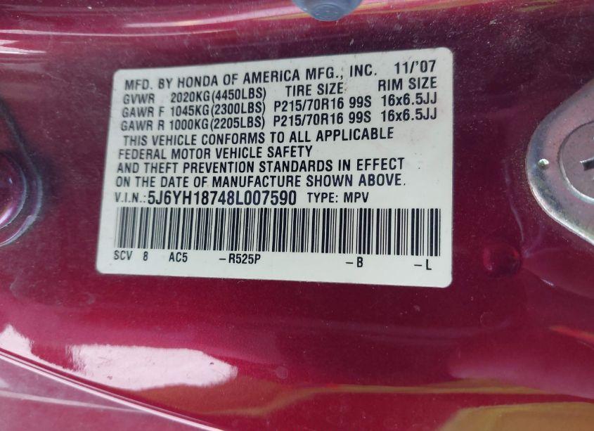 Photo 9 of 2008 Honda Element EX (VIN 5J6YH18748L007590)