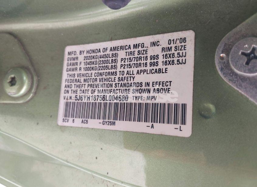 Photo 9 of 2006 Honda Element EX-P (VIN 5J6YH18756L004680)