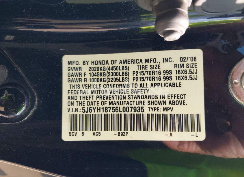 Photo 9 of 2006 Honda Element EX-P (VIN 5J6YH18756L007935)