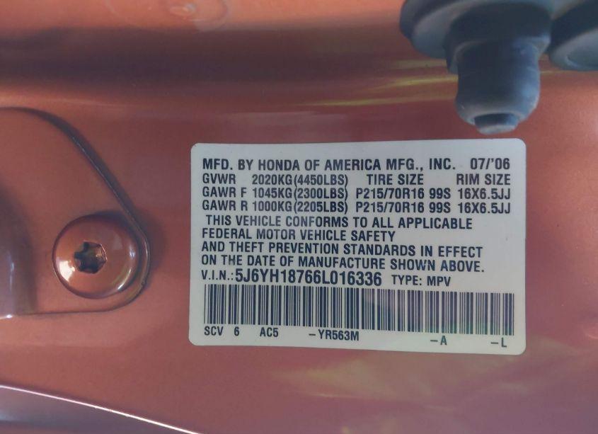 Photo 9 of 2006 Honda Element EX-P (VIN 5J6YH18766L016336)