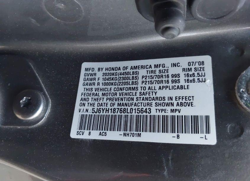 Photo 9 of 2008 Honda Element EX (VIN 5J6YH18768L015643)