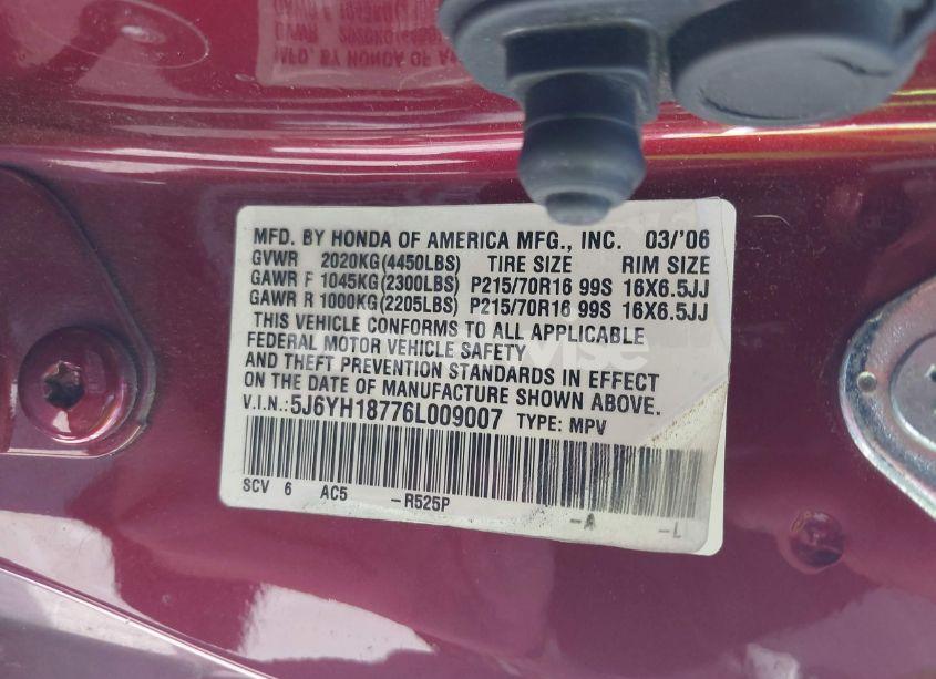 Photo 9 of 2006 Honda Element EX-P (VIN 5J6YH18776L009007)