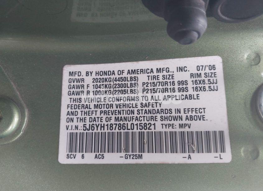 Photo 9 of 2006 Honda Element EX-P (VIN 5J6YH18786L015821)
