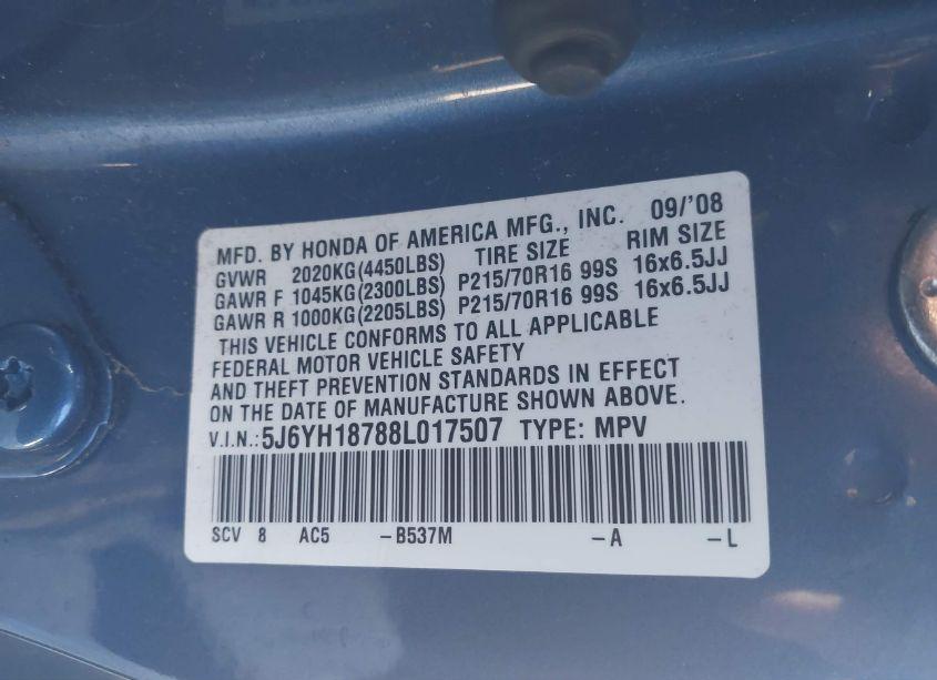 Photo 9 of 2008 Honda Element EX (VIN 5J6YH18788L017507)