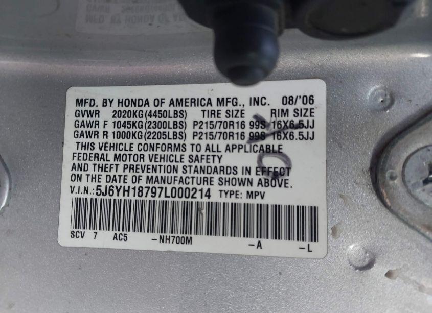Photo 9 of 2007 Honda Element EX (VIN 5J6YH18797L000214)