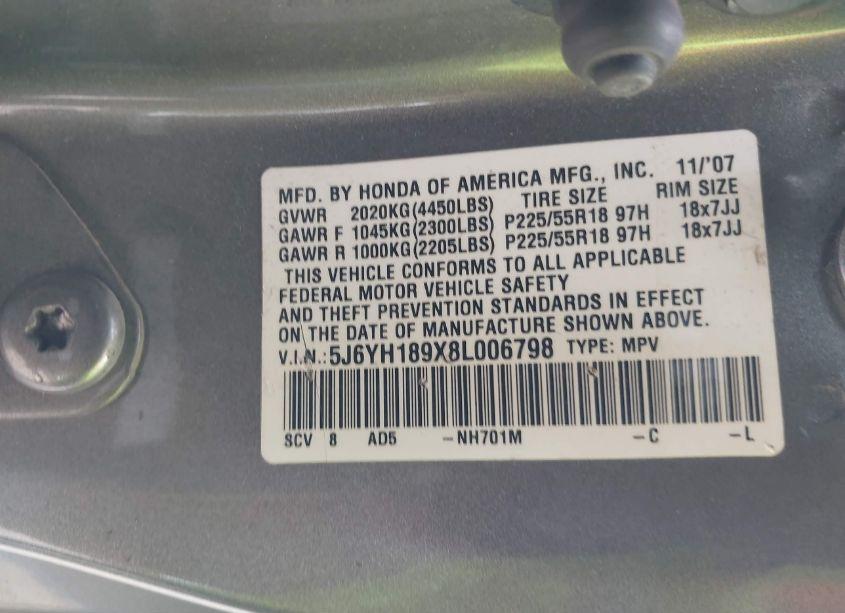 Photo 9 of 2008 Honda Element SC (VIN 5J6YH189X8L006798)