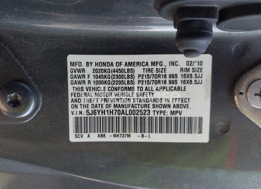 Photo 9 of 2010 Honda Element EX (VIN 5J6YH1H70AL002523)