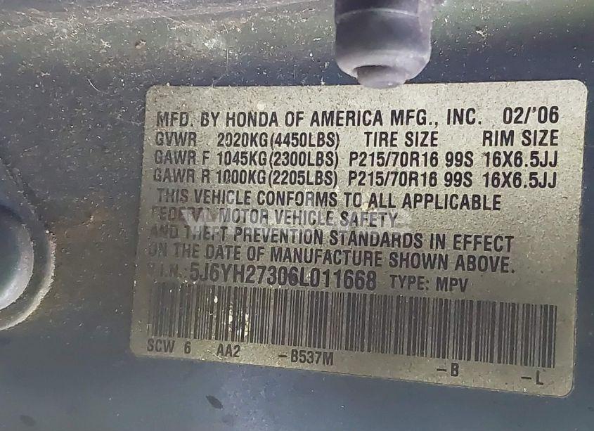 Photo 9 of 2006 Honda Element LX (VIN 5J6YH27306L011668)