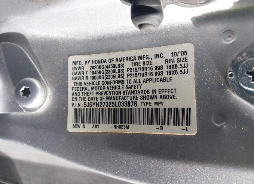 Photo 9 of 2005 Honda Element LX (VIN 5J6YH27325L033878)