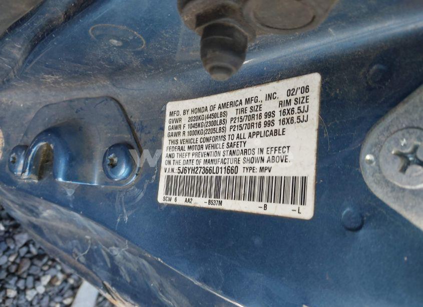 Photo 9 of 2006 Honda Element LX (VIN 5J6YH27366L011660)
