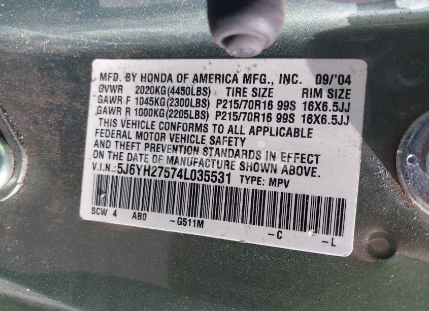 Photo 9 of 2004 Honda Element EX (VIN 5J6YH27574L035531)