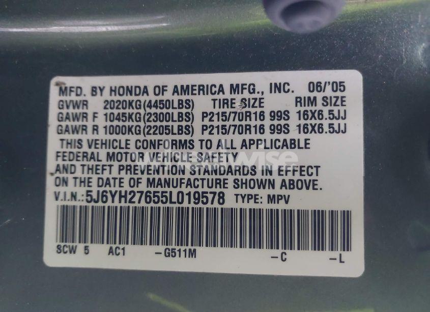Photo 9 of 2005 Honda Element EX (VIN 5J6YH27655L019578)