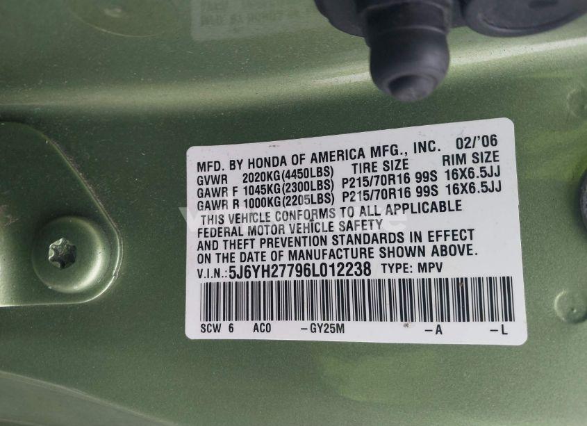 Photo 9 of 2006 Honda Element EX-P (VIN 5J6YH27796L012238)