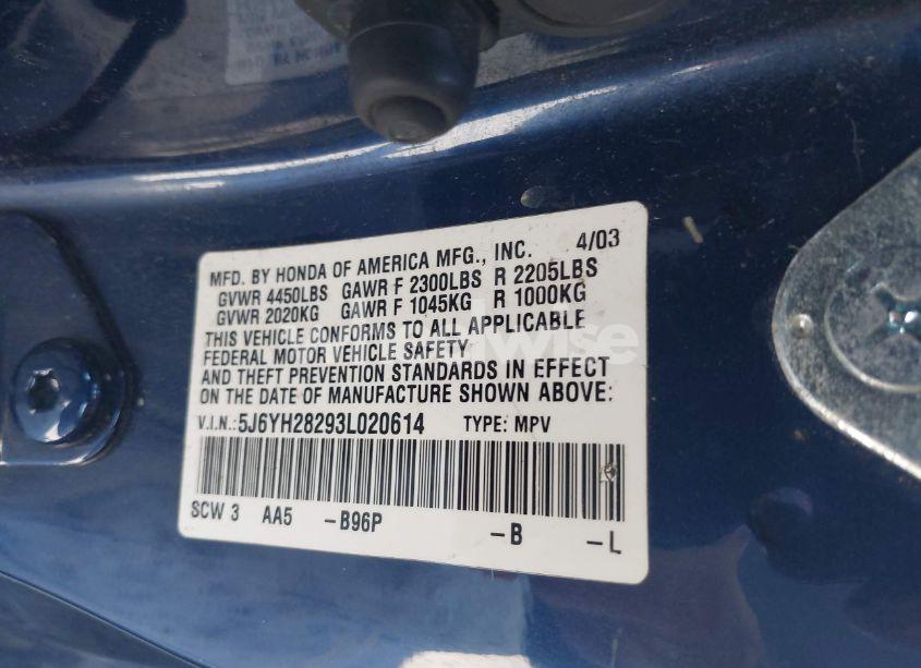 Photo 9 of 2003 Honda Element DX (VIN 5J6YH28293L020614)