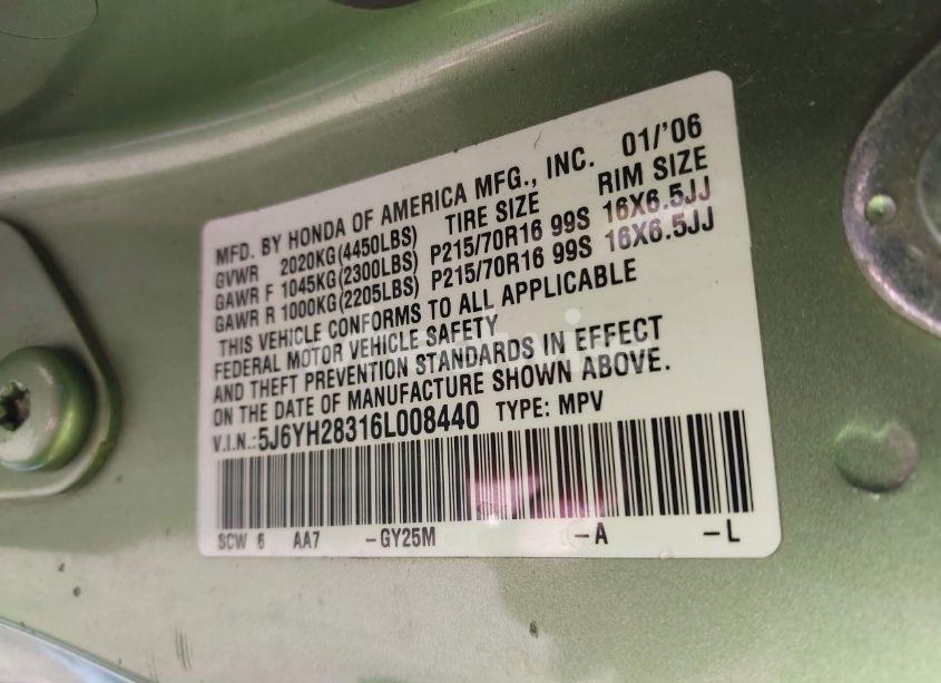Photo 9 of 2006 Honda Element LX (VIN 5J6YH28316L008440)