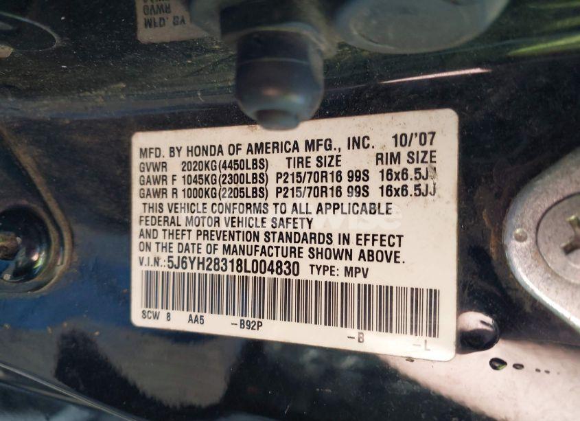 Photo 9 of 2008 Honda Element LX (VIN 5J6YH28318L004830)