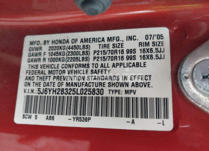 Photo 9 of 2005 Honda Element LX (VIN 5J6YH28325L025830)