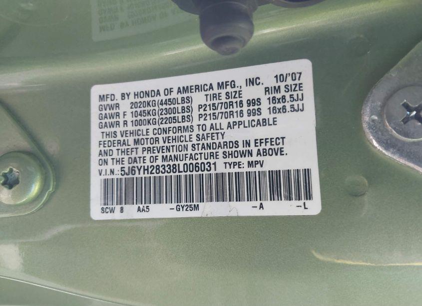 Photo 9 of 2008 Honda Element LX (VIN 5J6YH28338L006031)