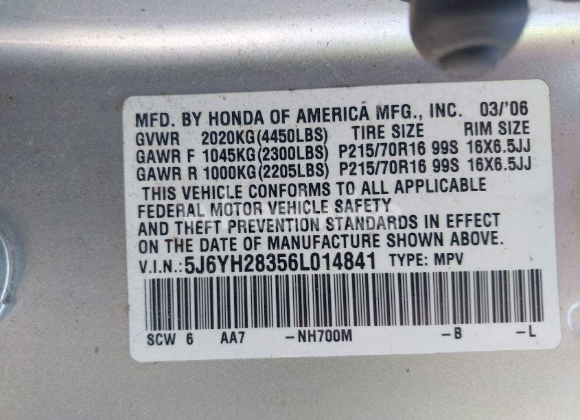 Photo 9 of 2006 Honda Element LX (VIN 5J6YH28356L014841)