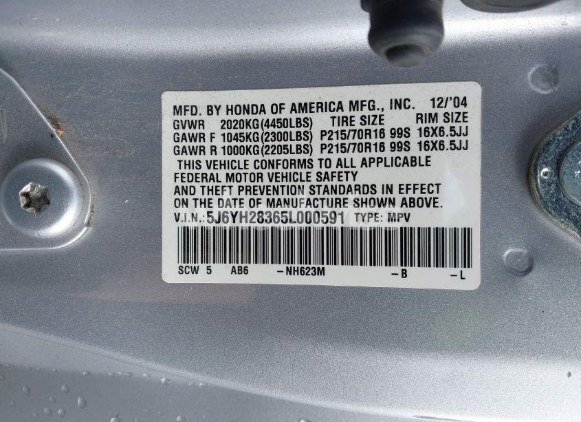Photo 9 of 2005 Honda Element LX (VIN 5J6YH28365L000591)