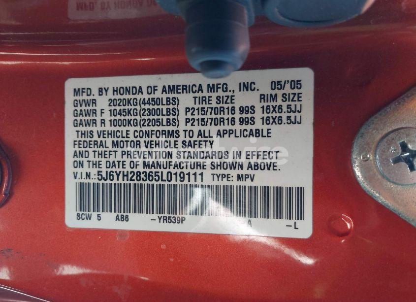 Photo 9 of 2005 Honda Element LX (VIN 5J6YH28365L019111)