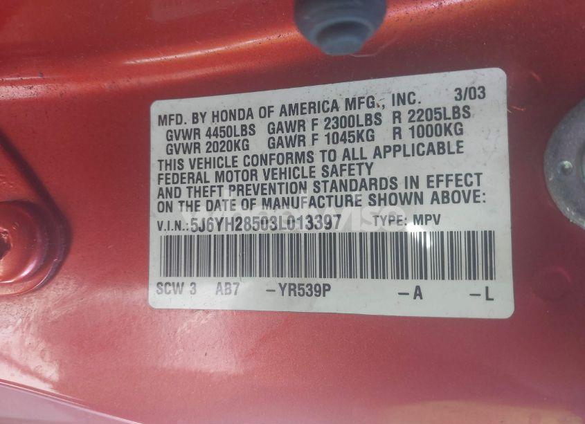 Photo 9 of 2003 Honda Element EX (VIN 5J6YH28503L013397)