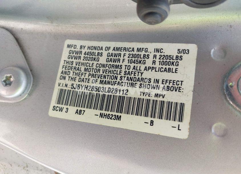 Photo 9 of 2003 Honda Element EX (VIN 5J6YH28503L028112)