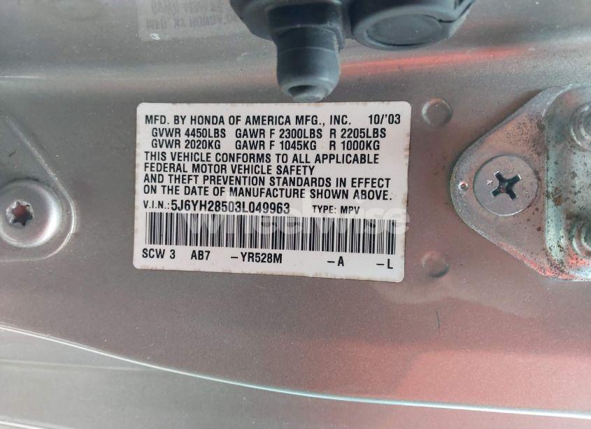 Photo 9 of 2003 Honda Element EX (VIN 5J6YH28503L049963)