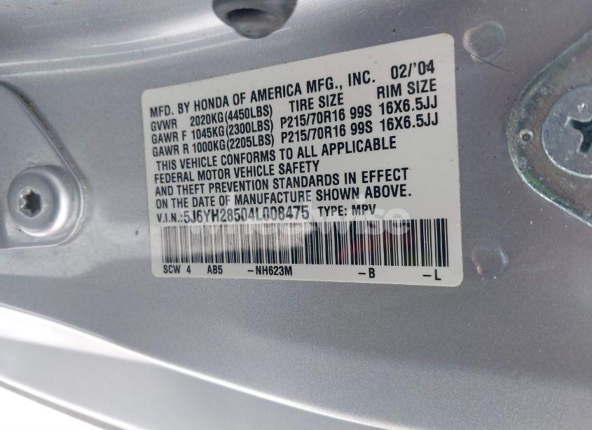 Photo 9 of 2004 Honda Element EX (VIN 5J6YH28504L008475)