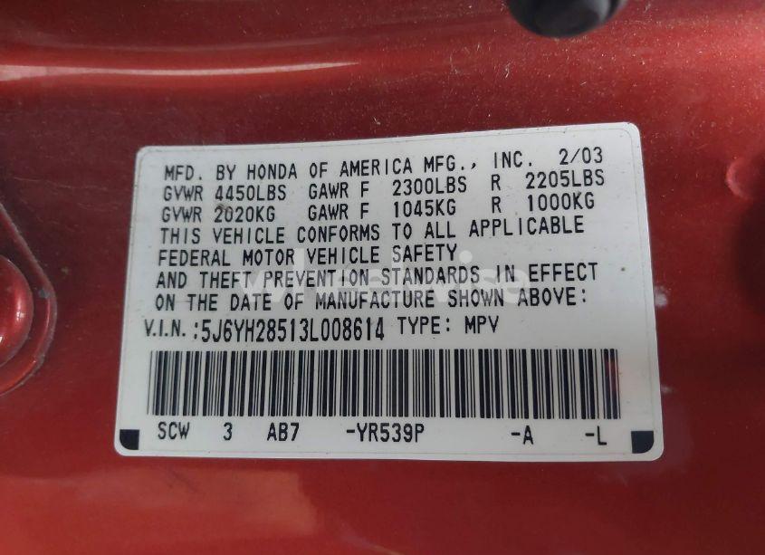 Photo 9 of 2003 Honda Element EX (VIN 5J6YH28513L008614)