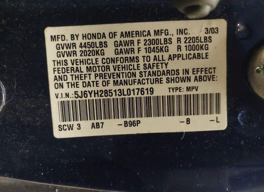 Photo 9 of 2003 Honda Element EX (VIN 5J6YH28513L017619)