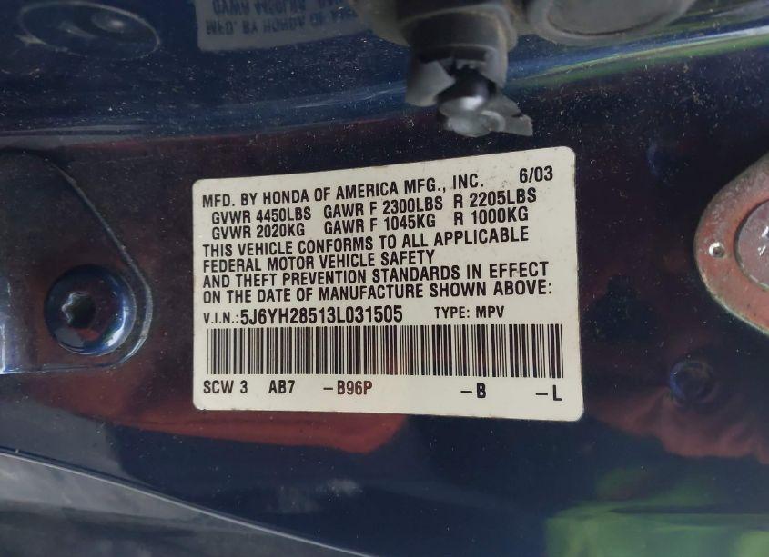Photo 9 of 2003 Honda Element EX (VIN 5J6YH28513L031505)