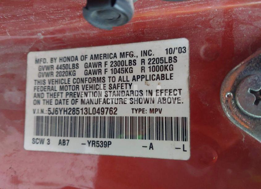 Photo 9 of 2003 Honda Element EX (VIN 5J6YH28513L049762)