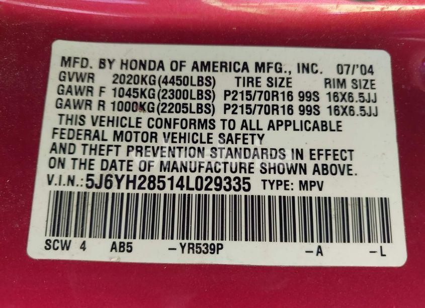 Photo 9 of 2004 Honda Element EX (VIN 5J6YH28514L029335)