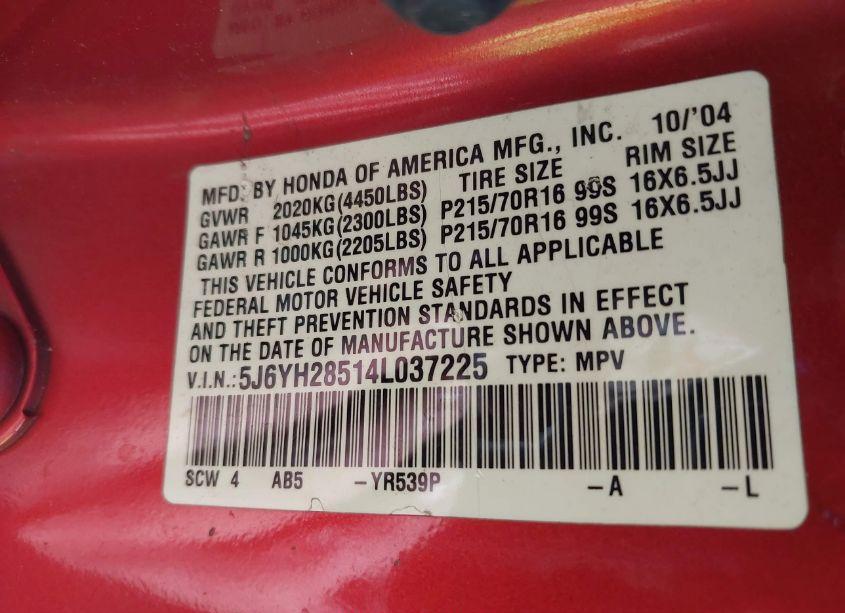 Photo 9 of 2004 Honda Element EX (VIN 5J6YH28514L037225)