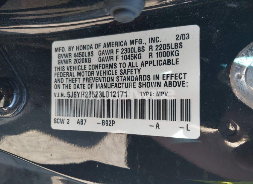 Photo 9 of 2003 Honda Element EX (VIN 5J6YH28523L012171)