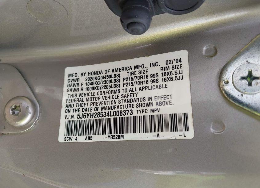 Photo 9 of 2004 Honda Element EX (VIN 5J6YH28534L008373)