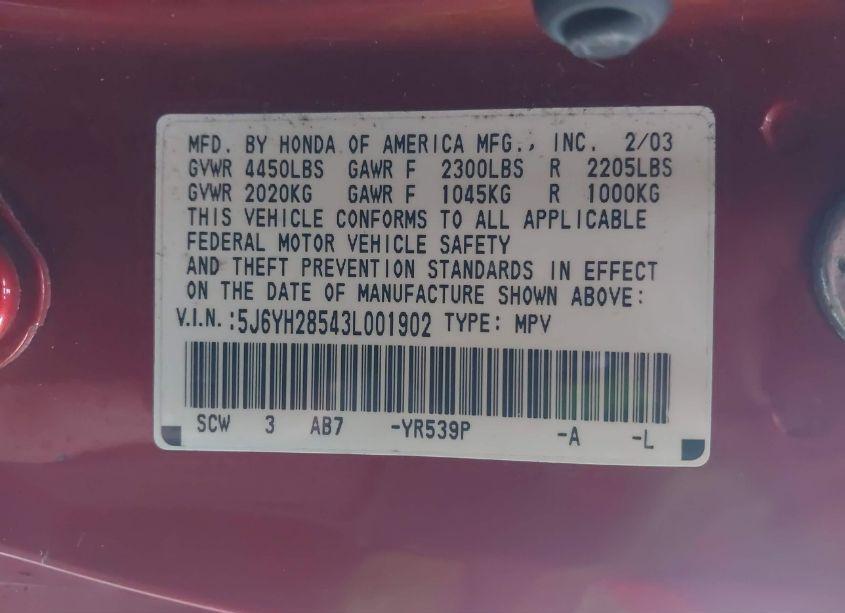 Photo 9 of 2003 Honda Element EX (VIN 5J6YH28543L001902)