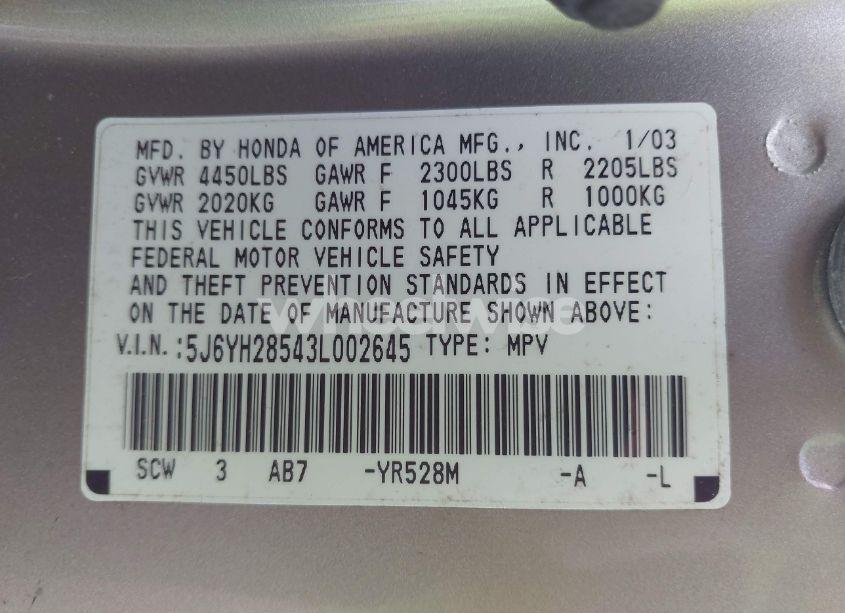 Photo 9 of 2003 Honda Element EX (VIN 5J6YH28543L002645)