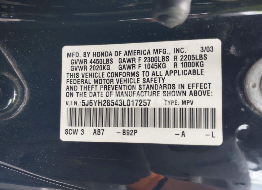 Photo 9 of 2003 Honda Element EX (VIN 5J6YH28543L017257)