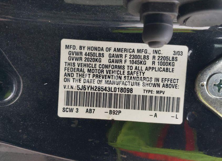 Photo 9 of 2003 Honda Element EX (VIN 5J6YH28543L018098)