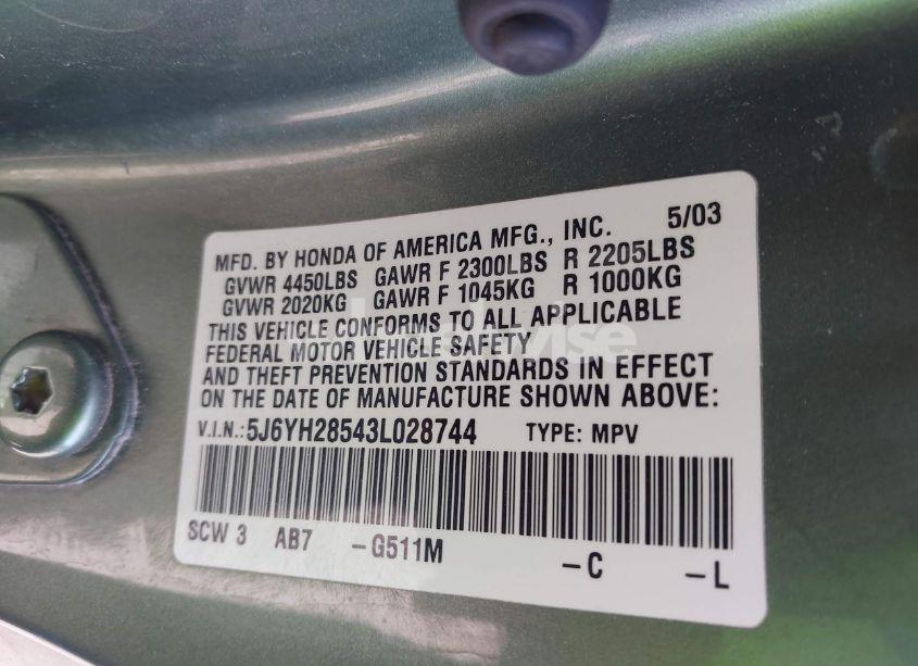 Photo 9 of 2003 Honda Element EX (VIN 5J6YH28543L028744)