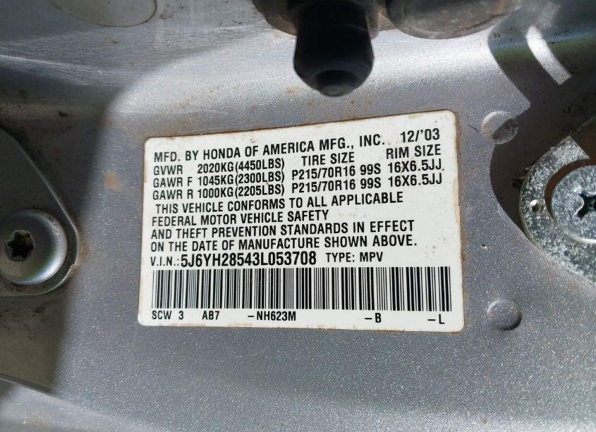 Photo 9 of 2003 Honda Element EX (VIN 5J6YH28543L053708)