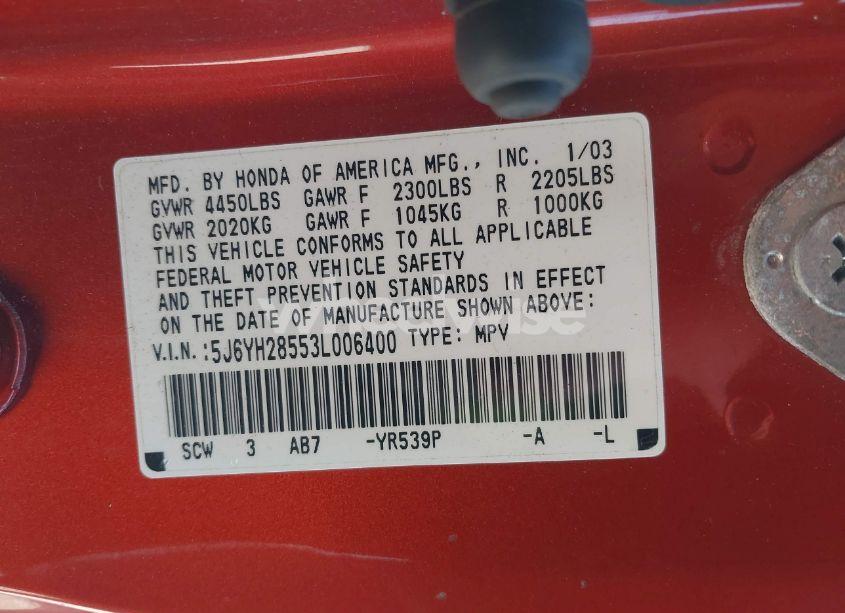 Photo 9 of 2003 Honda Element EX (VIN 5J6YH28553L006400)